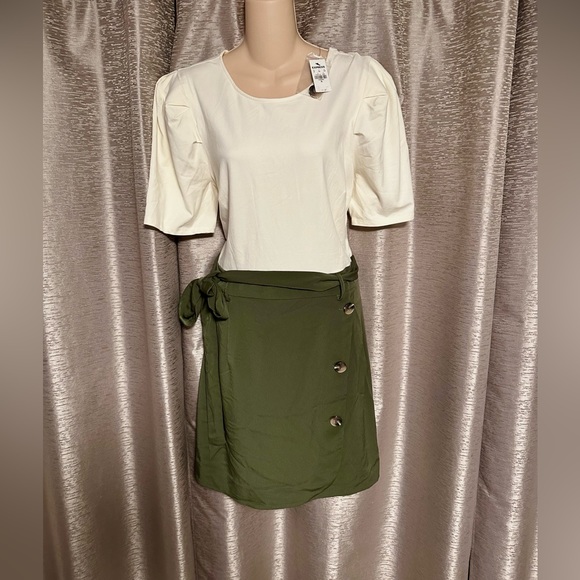 NWT Express Olive Green and Cream dress. - Picture 3 of 4